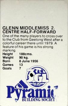 1980 Pyramid Geelong Cats #2 Glen Middlemiss Back